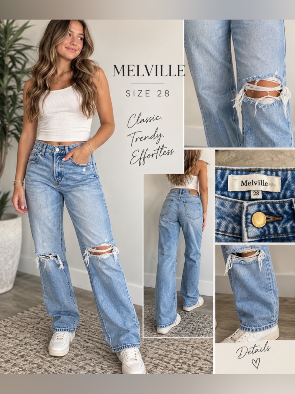 Melville light-wash distressed boyfriend jeans in size 28